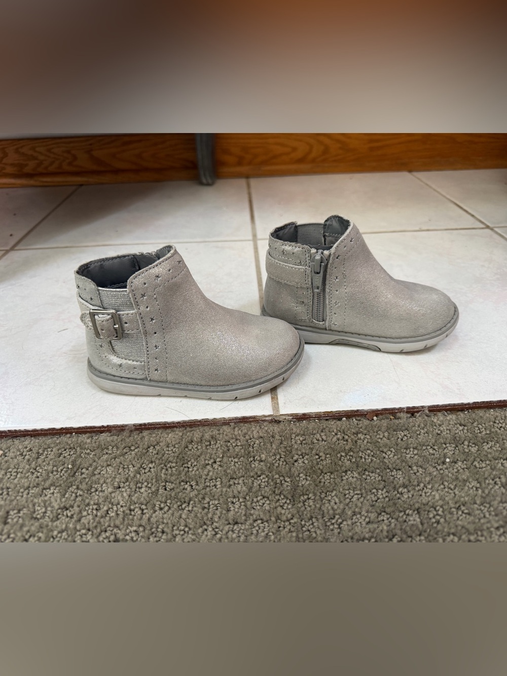 Kids Glitter Ankle Boots - Light Gray